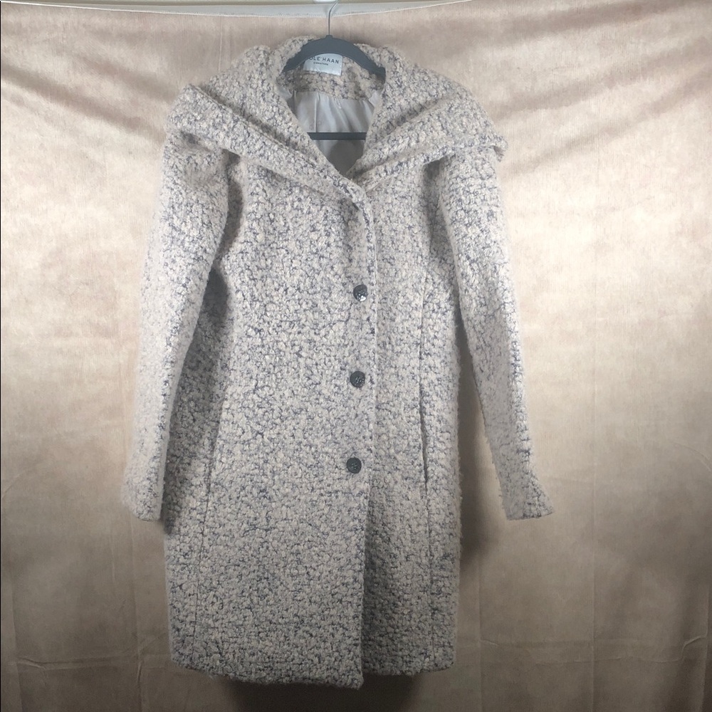 Cole Haan‎ Womens Signature Asymmetrical Walker Coat White/Grey Wool